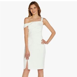 NWT Adrianna Papell Asymmetrical Stretch Crepe Cocktail Dress Embellished Sleeve